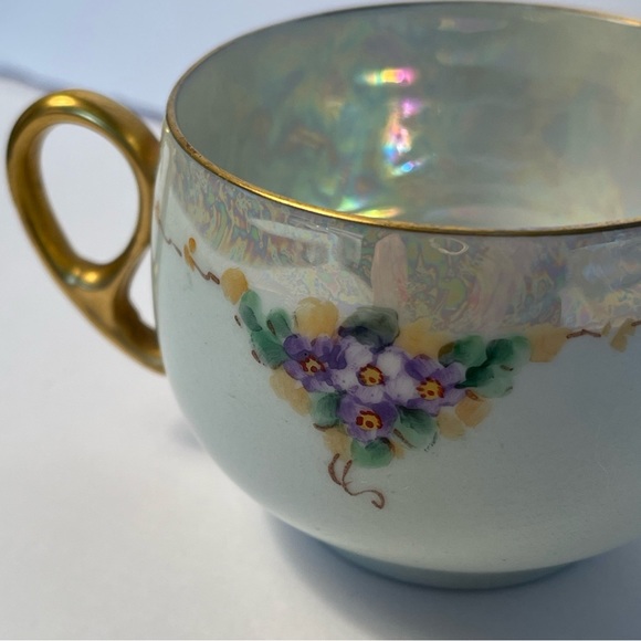 Antique Hermann Ohme Opalescent Hand Painted Violets Tea Cup Germany 1900 - Picture 2 of 11